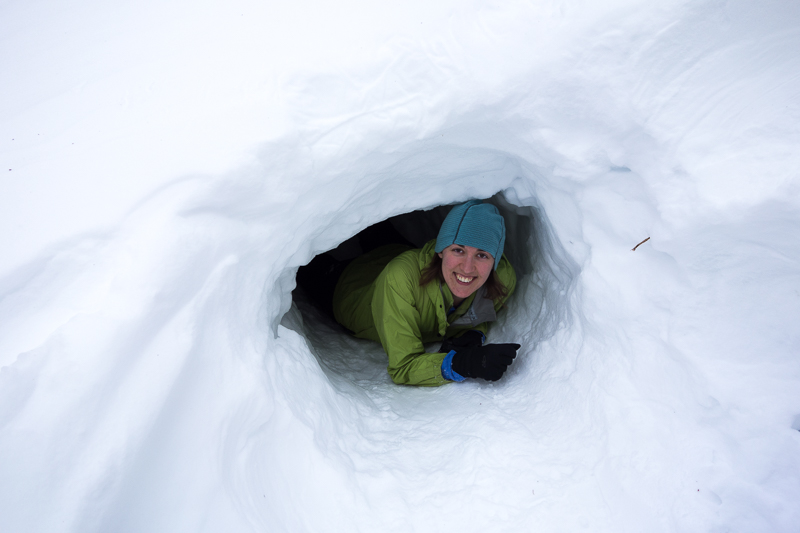 We found a snow cave next to the shelter
